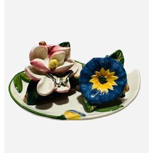 NEW Vintage Portmeirion Botanic Figural Sal & Pepper Whit Tray Set